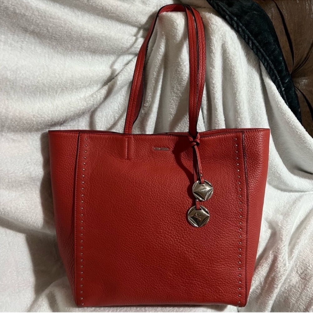 Calvin Klein Pebbled Leather Large Tote With Studded Detail